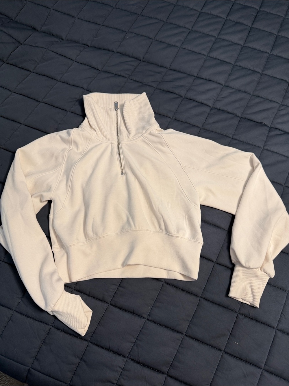 Abercrombie YPB Cropped Half-Zip Pullover Sweatshirt - white size small